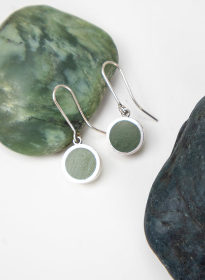 Disc Earrings - Sterling Silver &amp; Pounamu