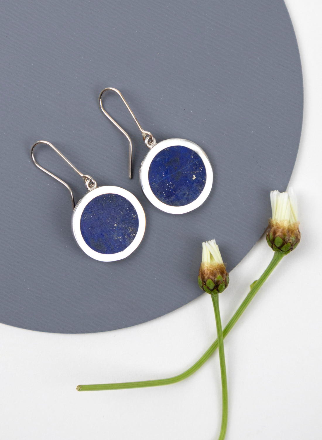 Disc Earrings - Sterling Silver &amp; Lapis