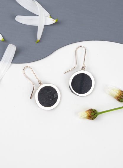 Disc Earrings - Sterling Silver &amp; Basalt