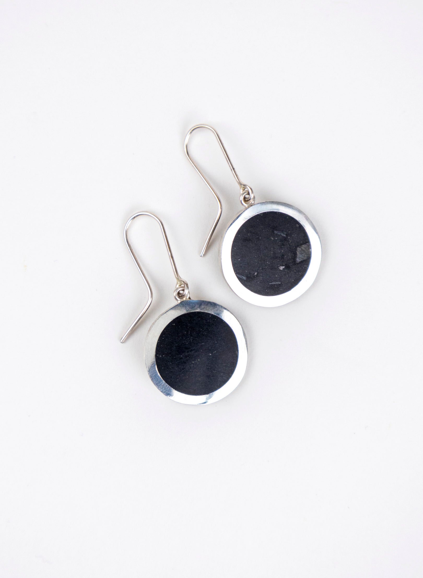 Disc Earrings - Sterling Silver &amp; Basalt