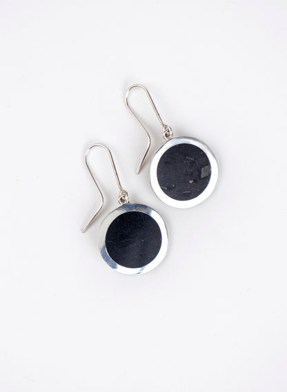 Disc Earrings - Sterling Silver &amp; Basalt