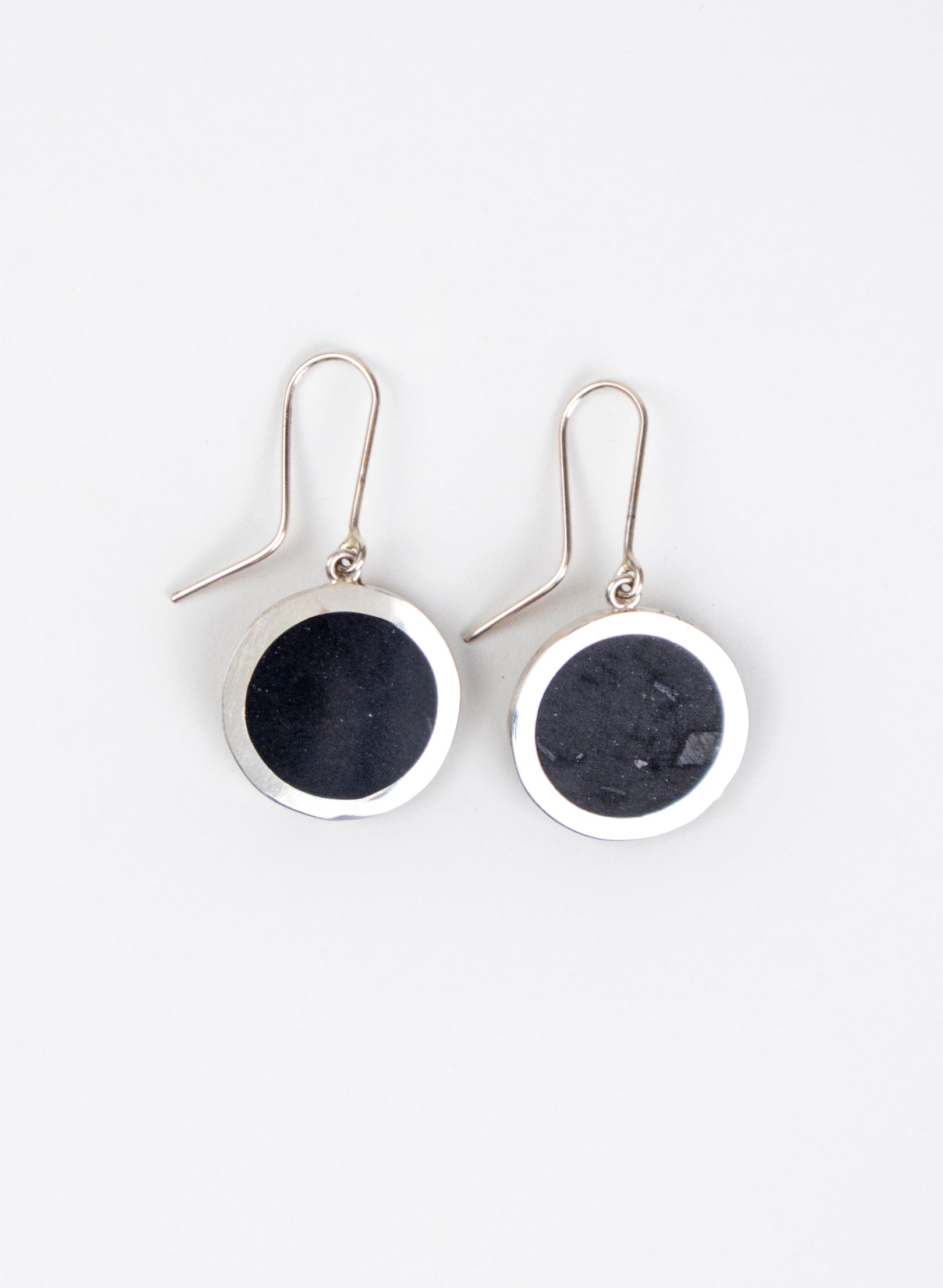 Disc Earrings - Sterling Silver &amp; Basalt