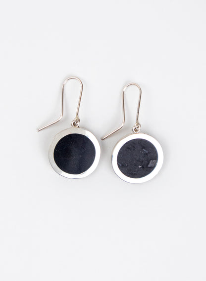 Disc Earrings - Sterling Silver &amp; Basalt