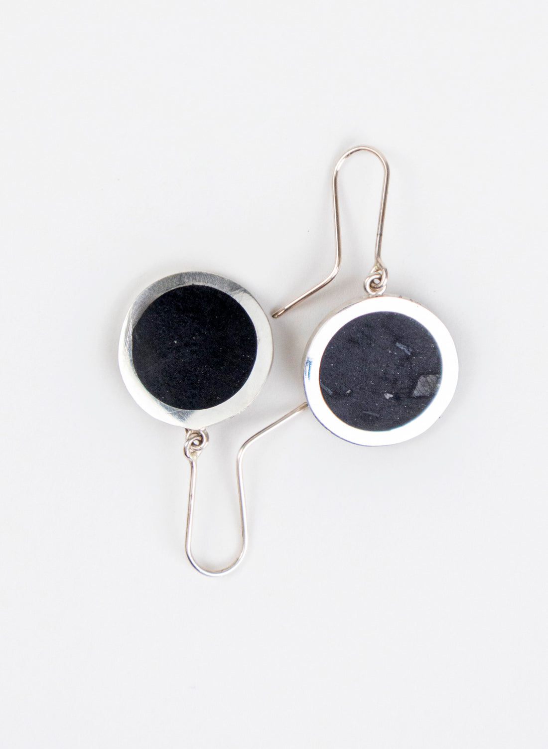 Disc Earrings - Sterling Silver &amp; Basalt
