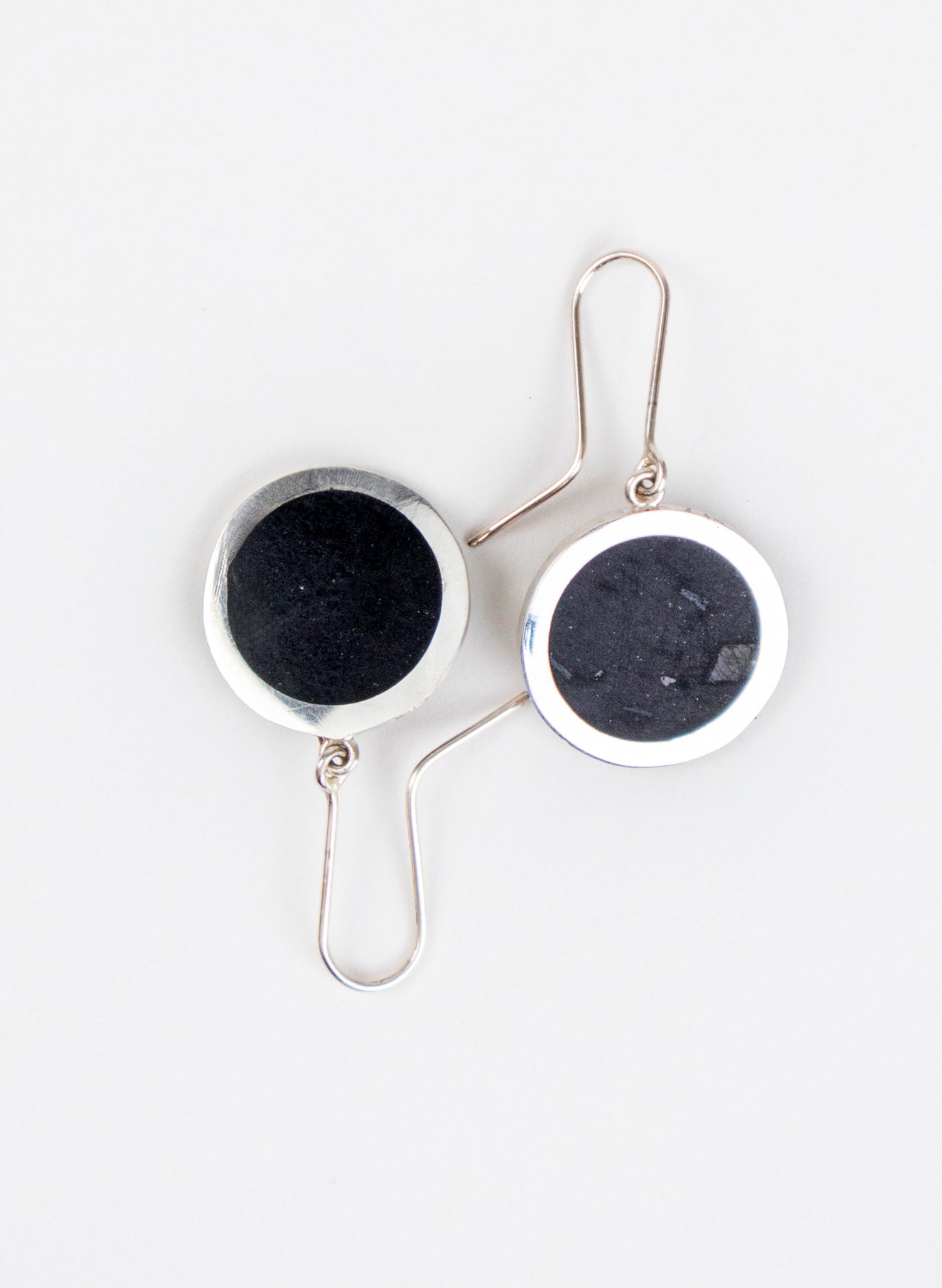 Disc Earrings - Sterling Silver &amp; Basalt