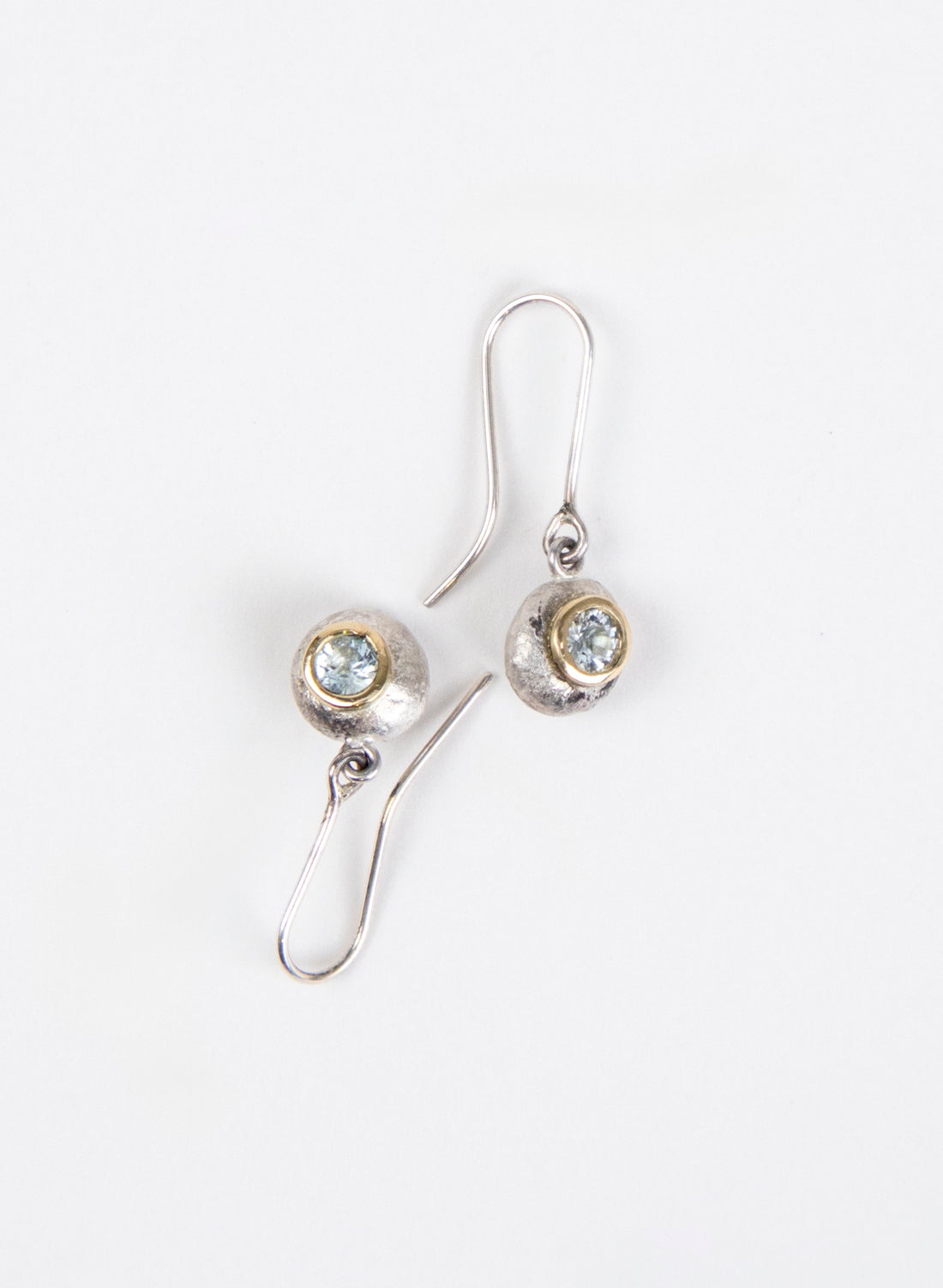 Button Earring - Sterling Silver &amp; Aquamarine