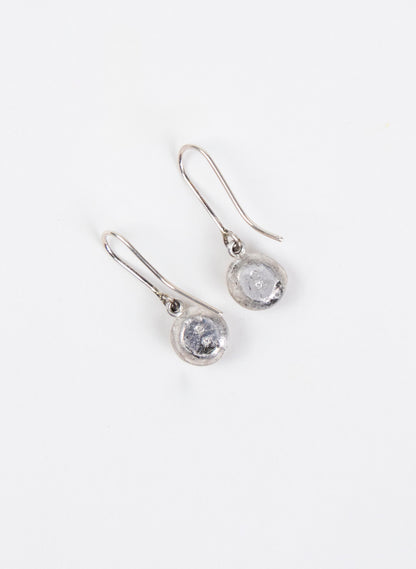 Button Earring - Sterling Silver &amp; Aquamarine