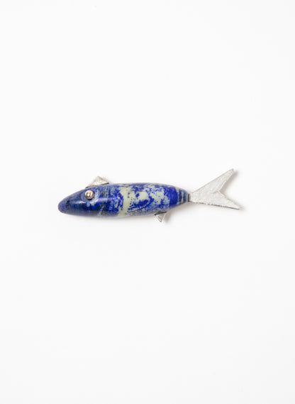 Fish Brooch Lapis with Sterling Silver