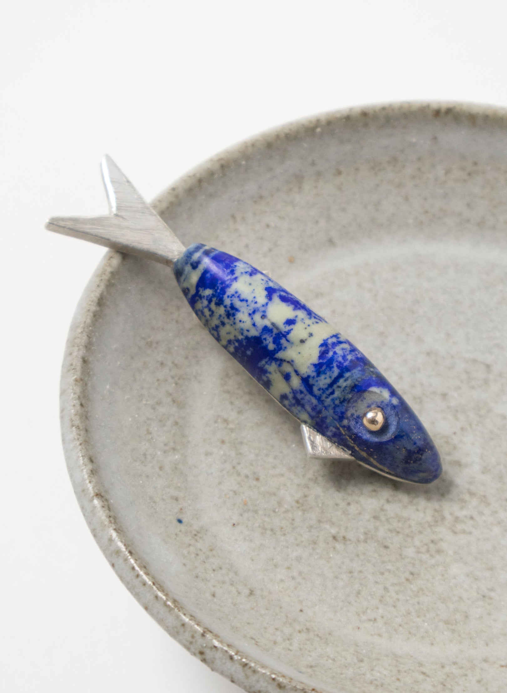 Fish Brooch Lapis with Sterling Silver