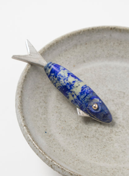 Fish Brooch Lapis with Sterling Silver
