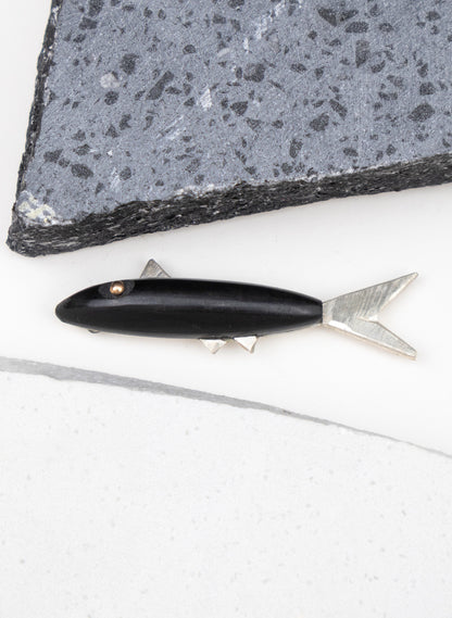 Fish Brooch Basalt with Sterling Silver