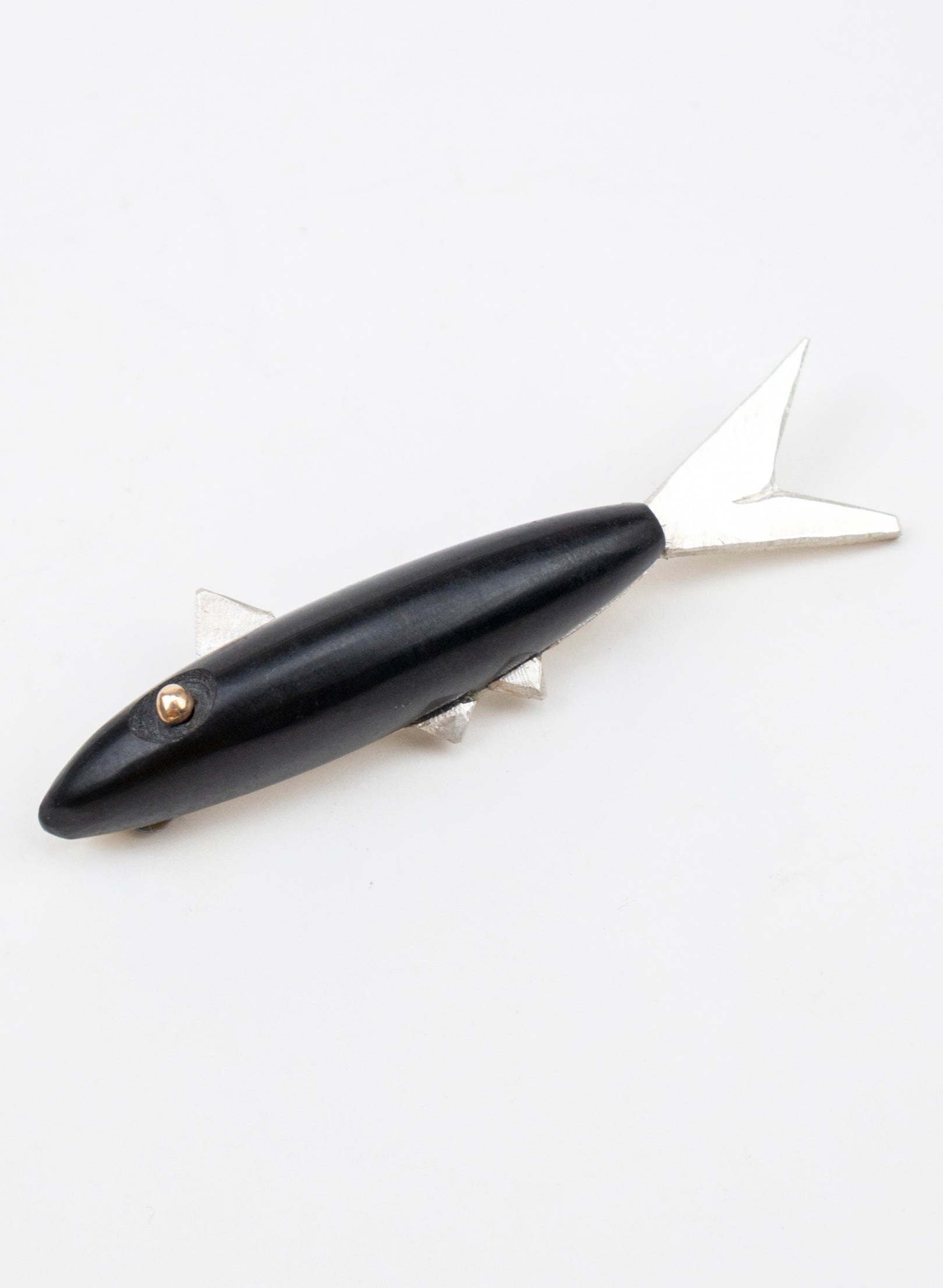 Fish Brooch Basalt with Sterling Silver