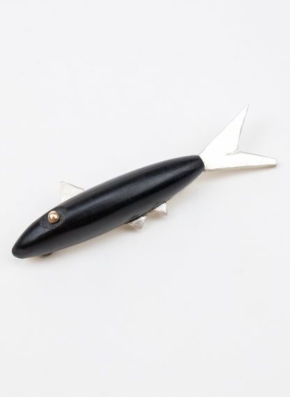 Fish Brooch Basalt with Sterling Silver