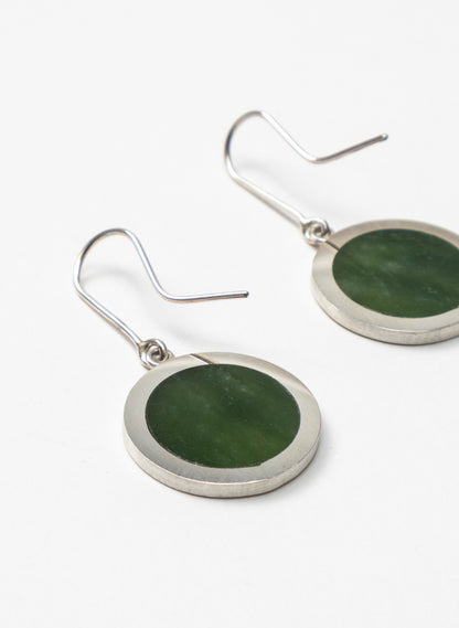 Disc Earrings - Sterling Silver &amp; Pounamu