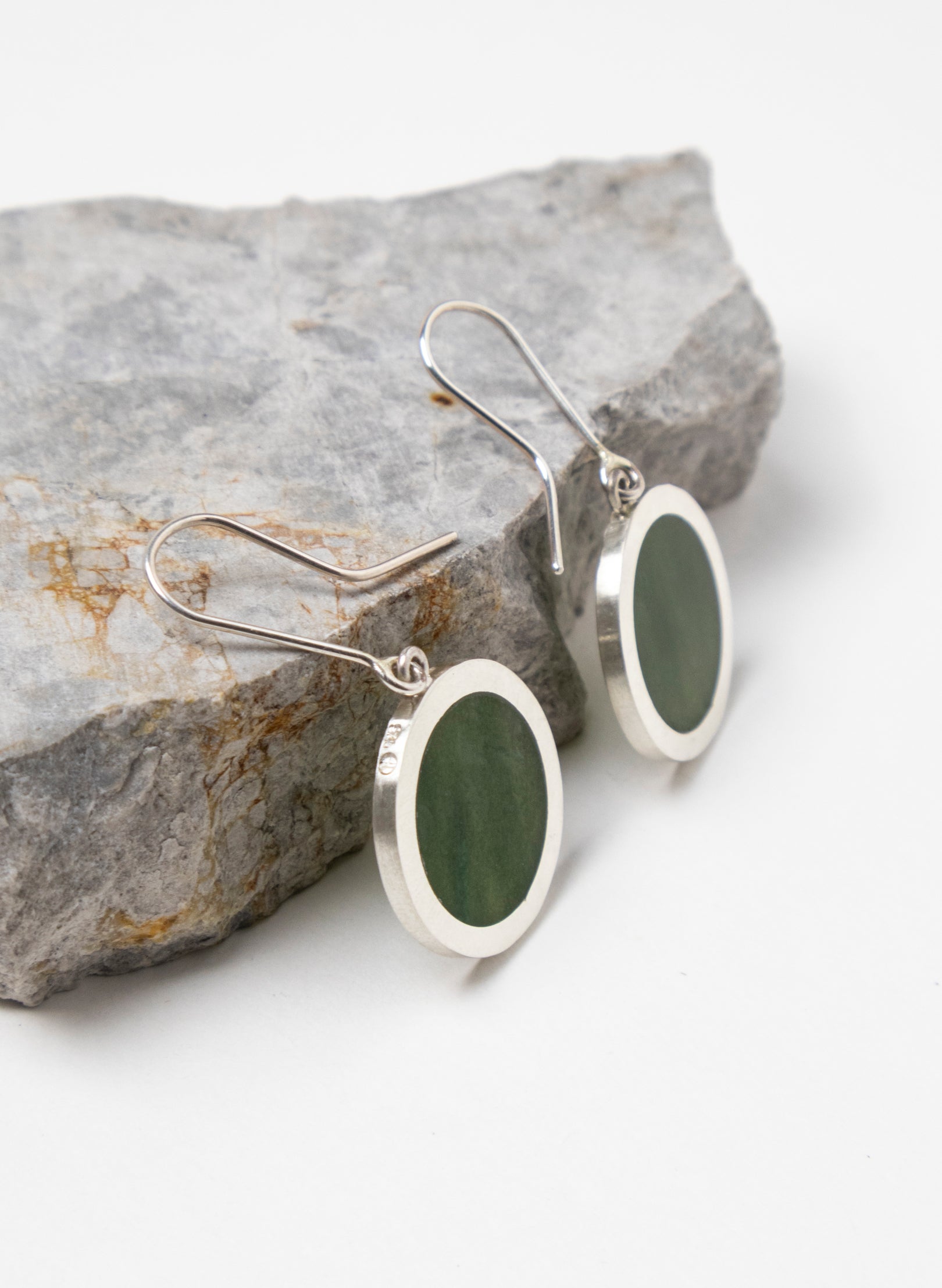 Disc Earrings - Sterling Silver &amp; Pounamu