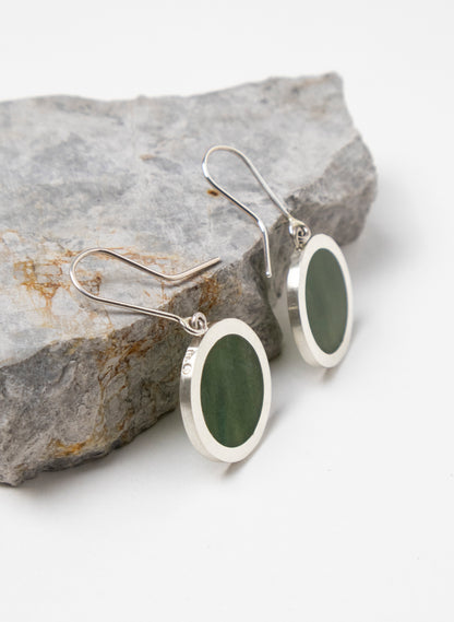 Disc Earrings - Sterling Silver &amp; Pounamu