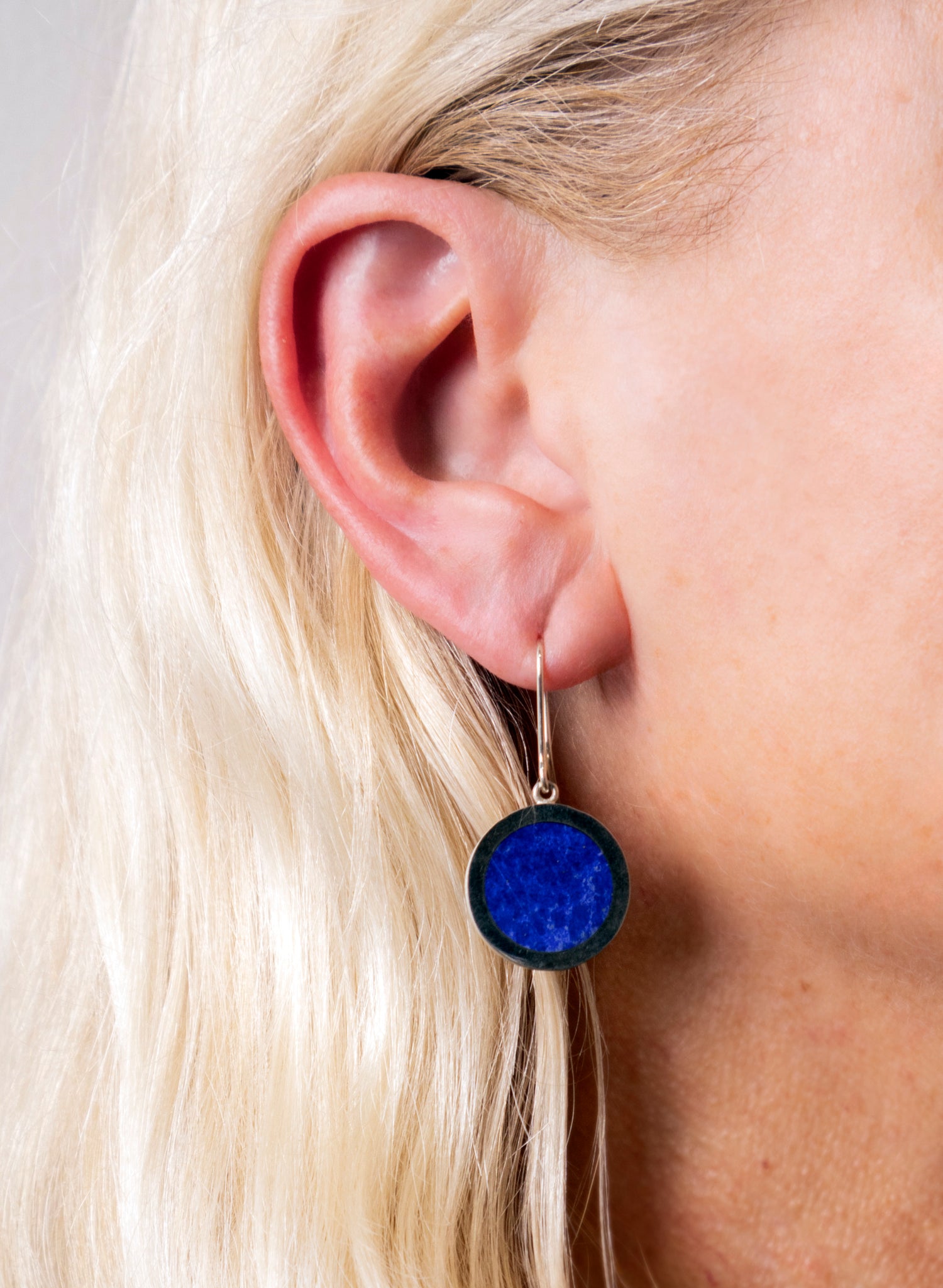 Disc Earrings - Sterling Silver &amp; Lapis