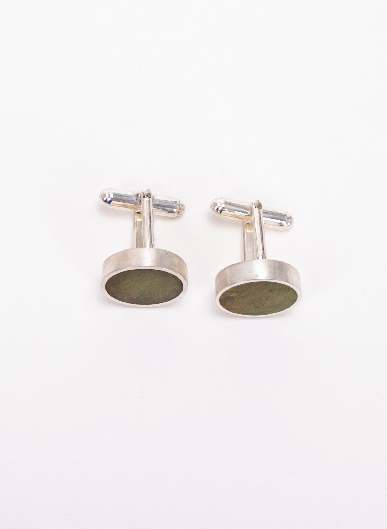 Disc Cufflinks - Pounamu and Sterling Silver