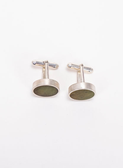 Disc Cufflinks - Pounamu and Sterling Silver