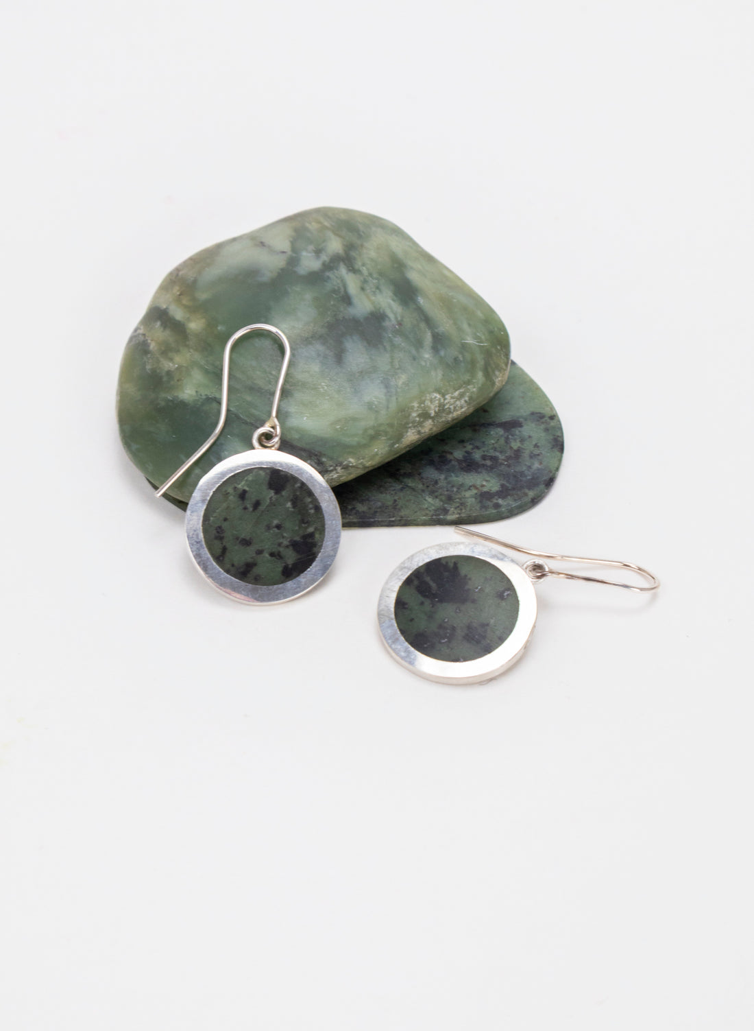 Disc Earrings - Sterling Silver &amp; Pounamu