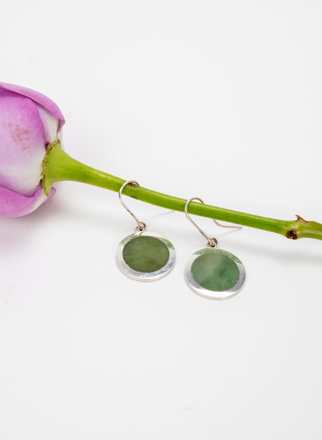 Disc Earrings - Sterling Silver &amp; Pounamu