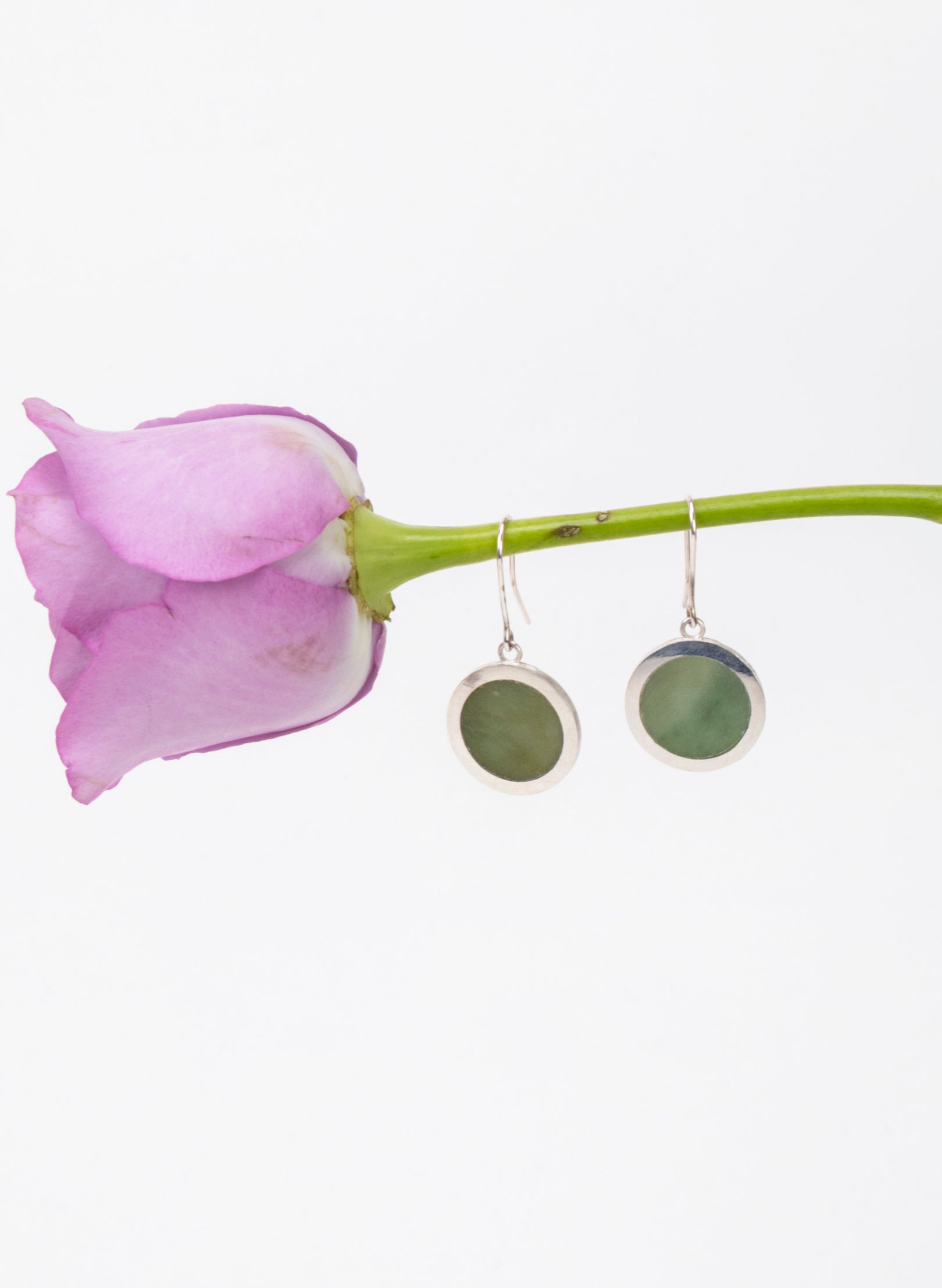 Disc Earrings - Sterling Silver &amp; Pounamu