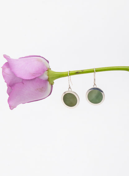 Disc Earrings - Sterling Silver &amp; Pounamu