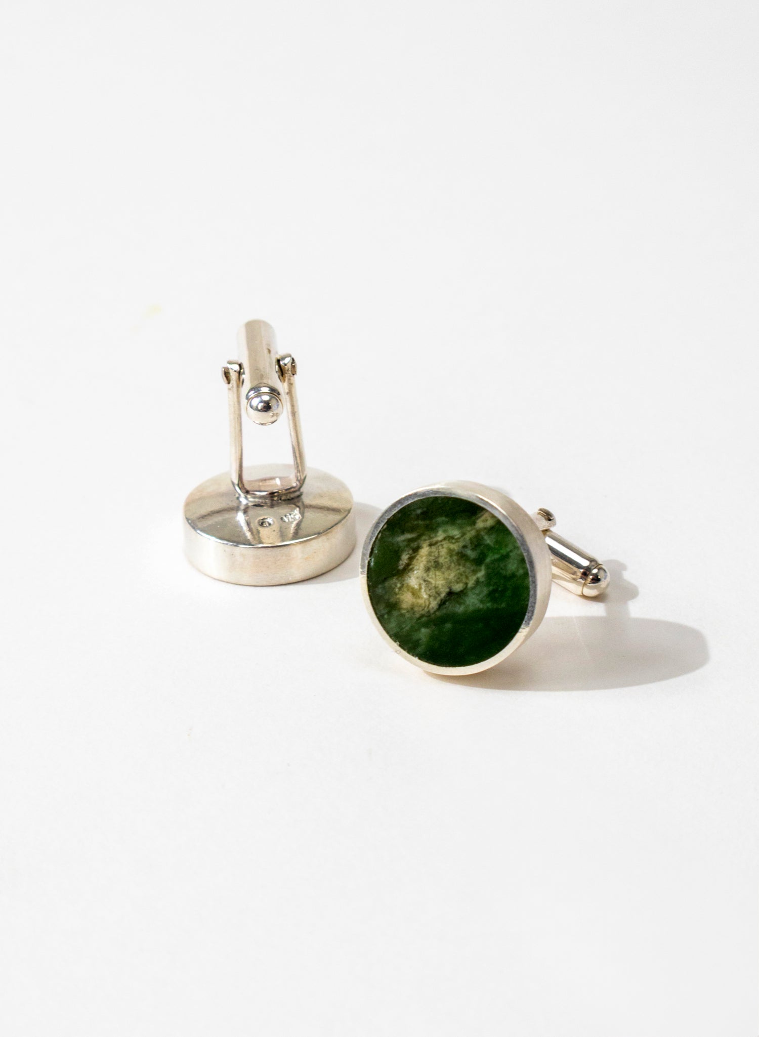 Disc Cufflinks - Pounamu and Sterling Silver