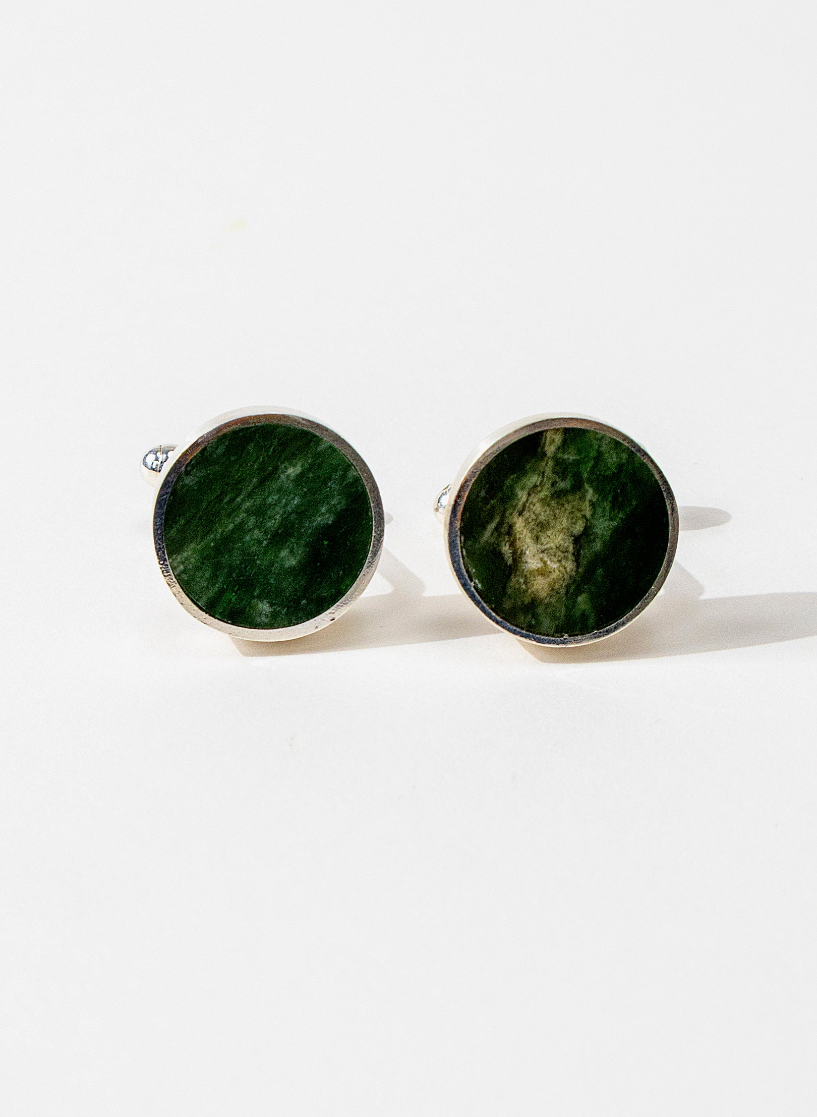 Disc Cufflinks - Pounamu and Sterling Silver