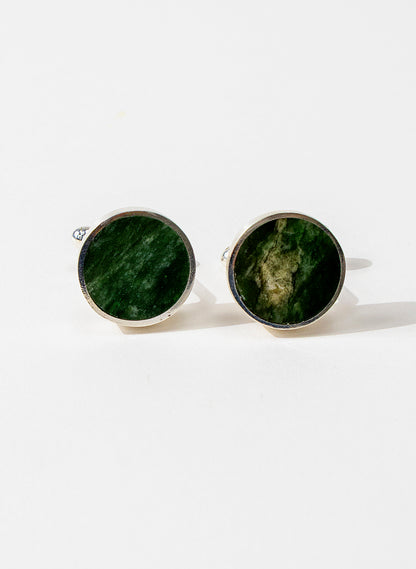Disc Cufflinks - Pounamu and Sterling Silver