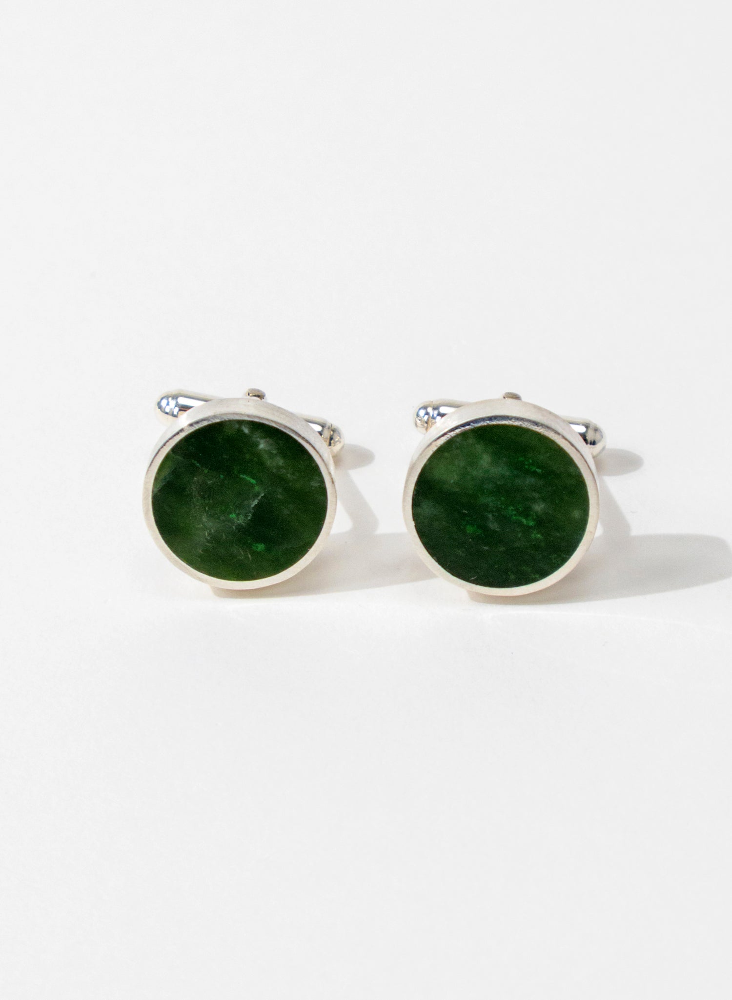 Disc Cufflinks - Pounamu and Sterling Silver