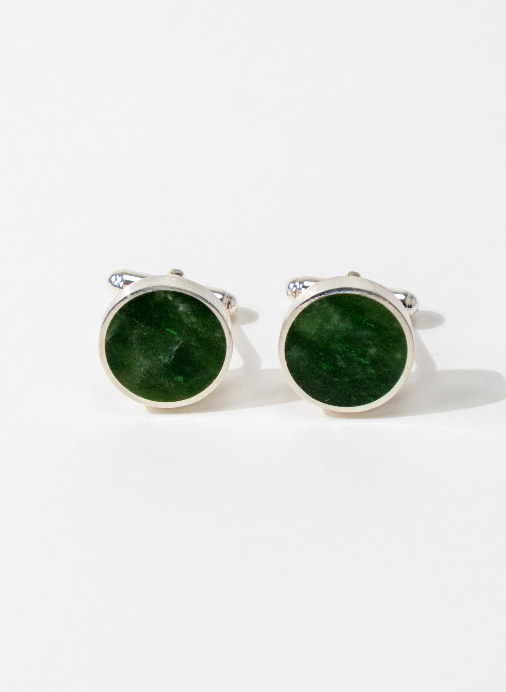 Disc Cufflinks - Pounamu and Sterling Silver
