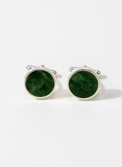 Disc Cufflinks - Pounamu and Sterling Silver