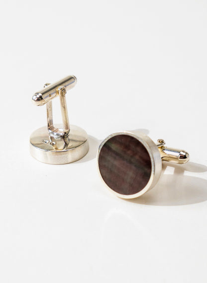 Disc Cufflinks - Black Lipped and Sterling Silver