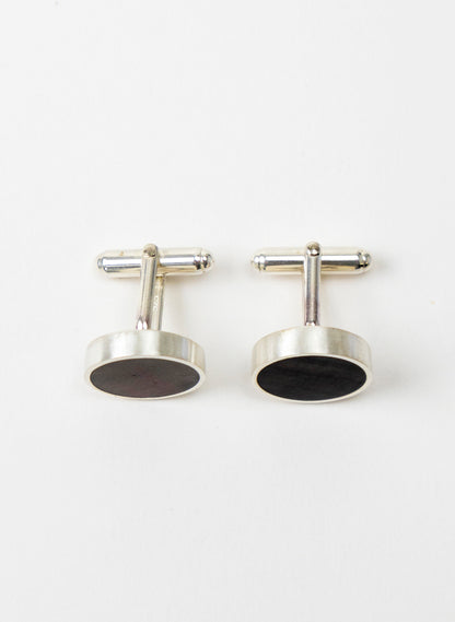Disc Cufflinks - Black Lipped and Sterling Silver