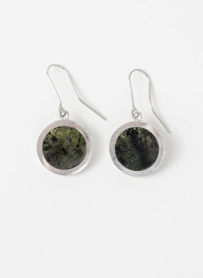 Disc Earrings - Sterling Silver &amp; Pounamu