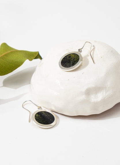 Disc Earrings - Sterling Silver &amp; Pounamu