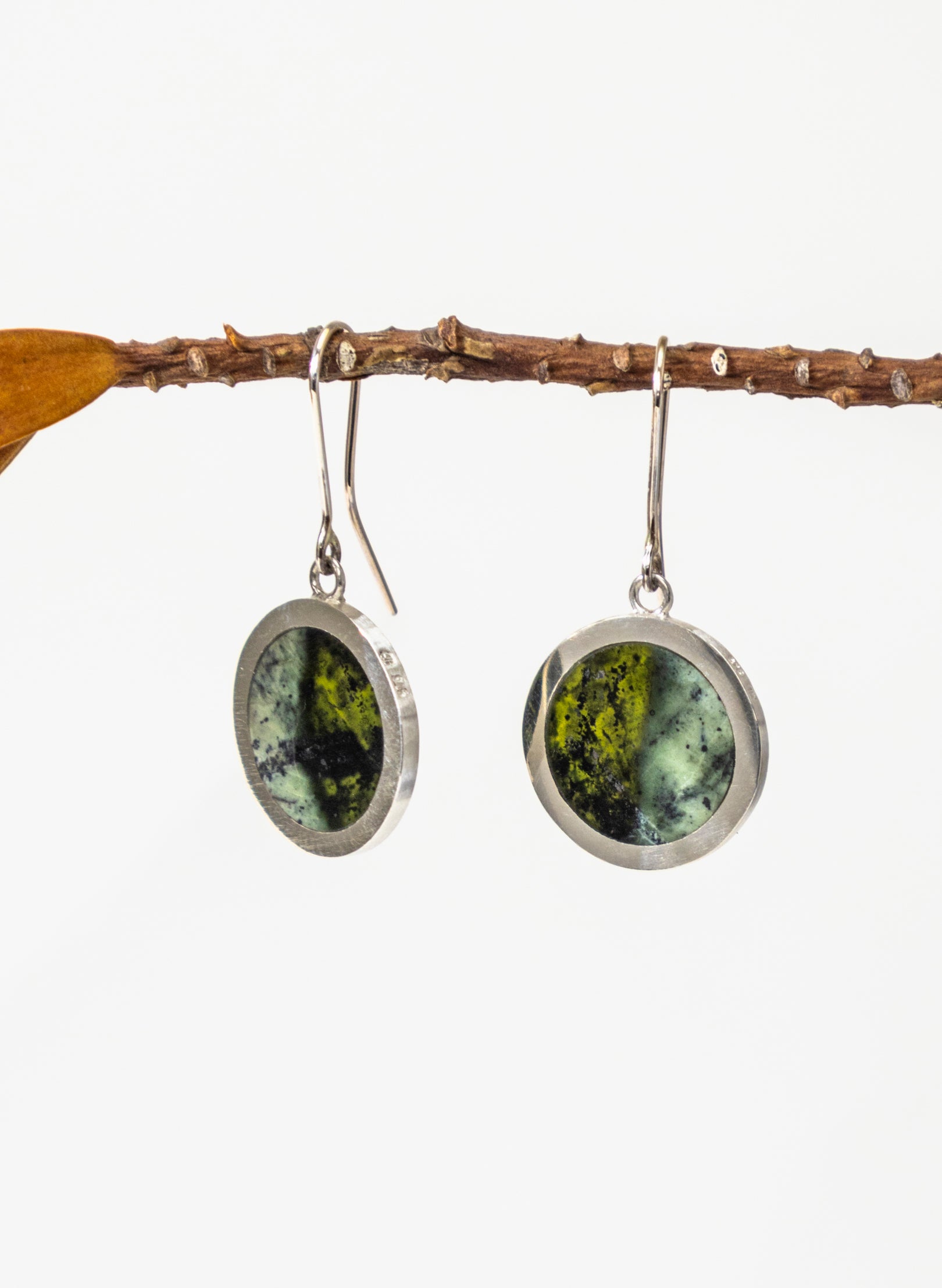 Disc Earrings - Sterling Silver &amp; Pounamu