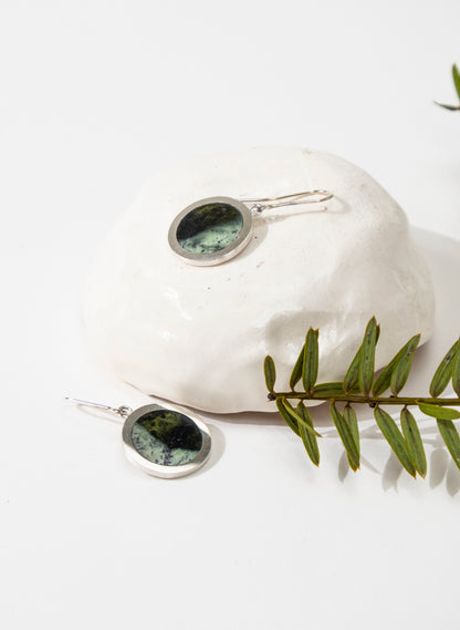 Disc Earrings - Sterling Silver &amp; Pounamu