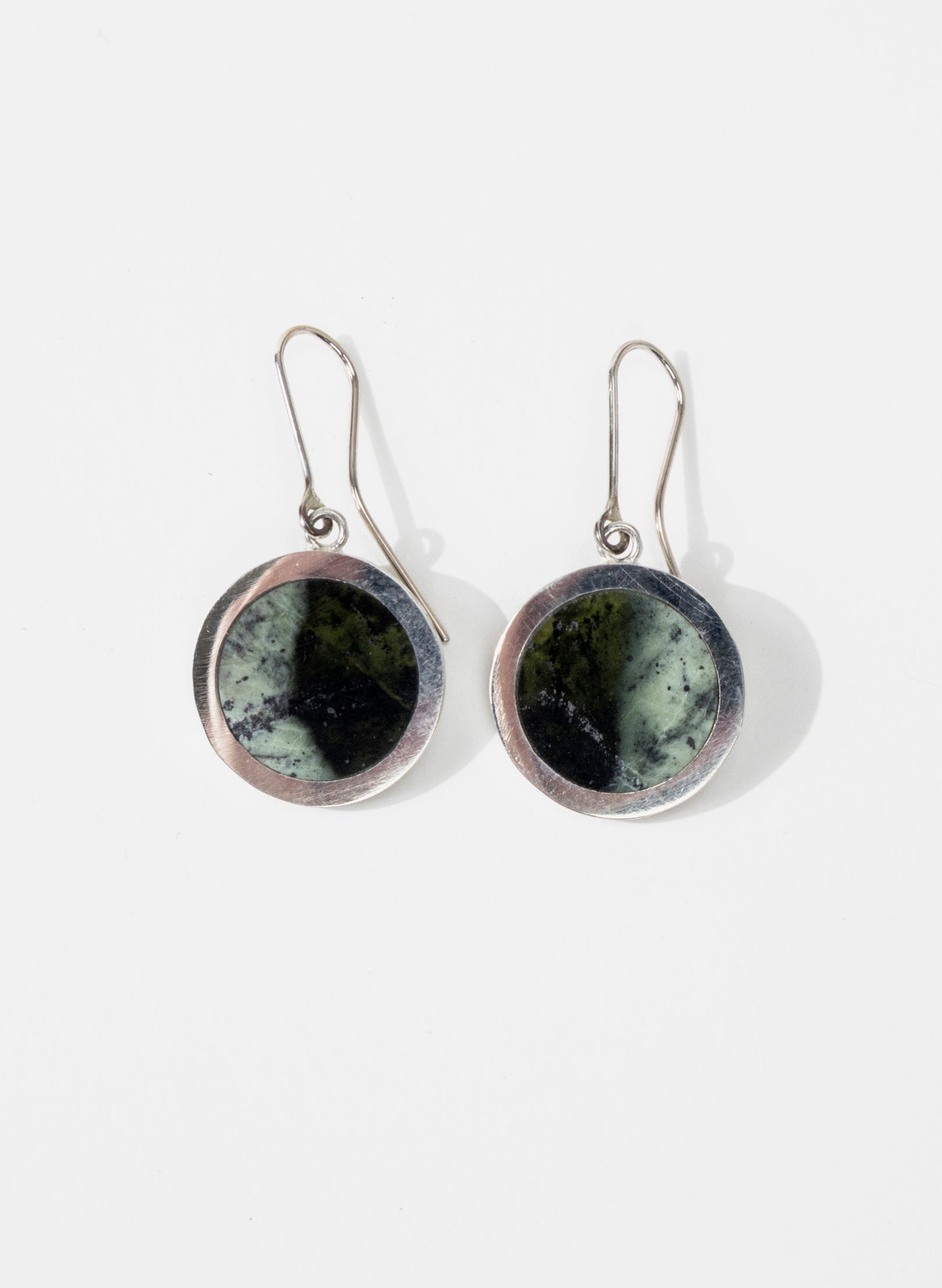 Disc Earrings - Sterling Silver &amp; Pounamu