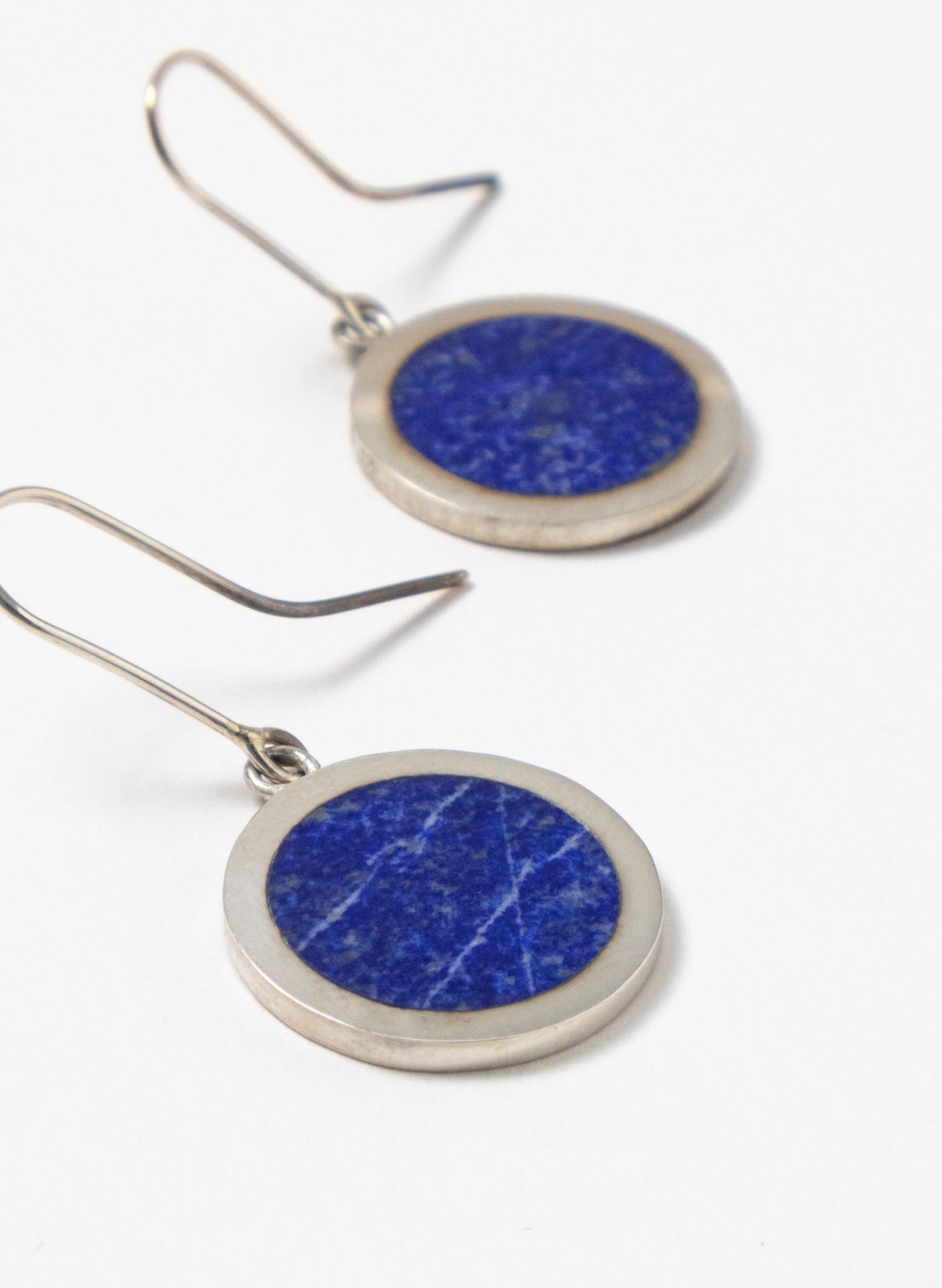 Disc Earrings - Sterling Silver &amp; Lapis