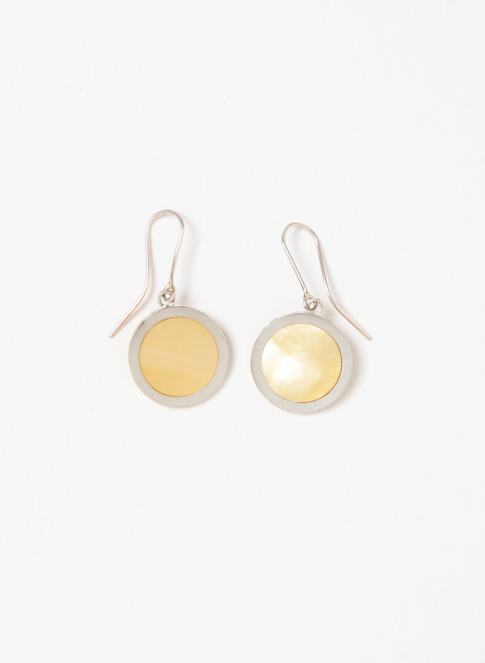 Disc Earrings - Sterling Silver &amp; Mother of Pearl