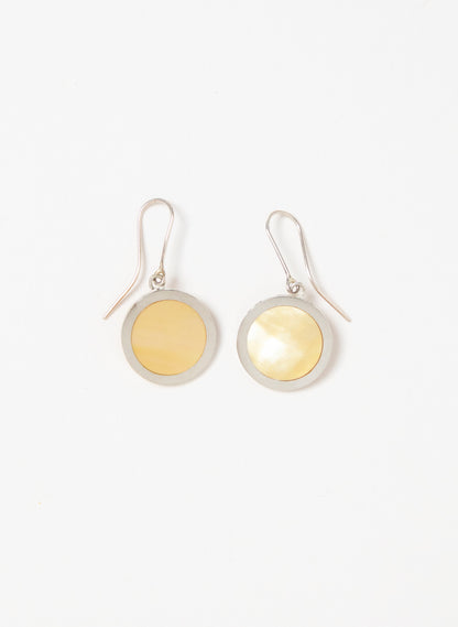 Disc Earrings - Sterling Silver &amp; Mother of Pearl
