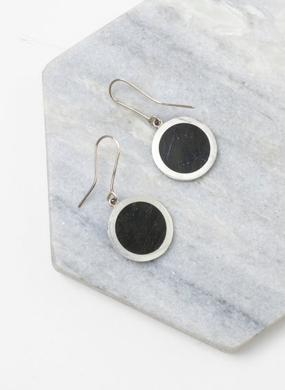 Disc Earrings - Sterling Silver &amp; Pounamu