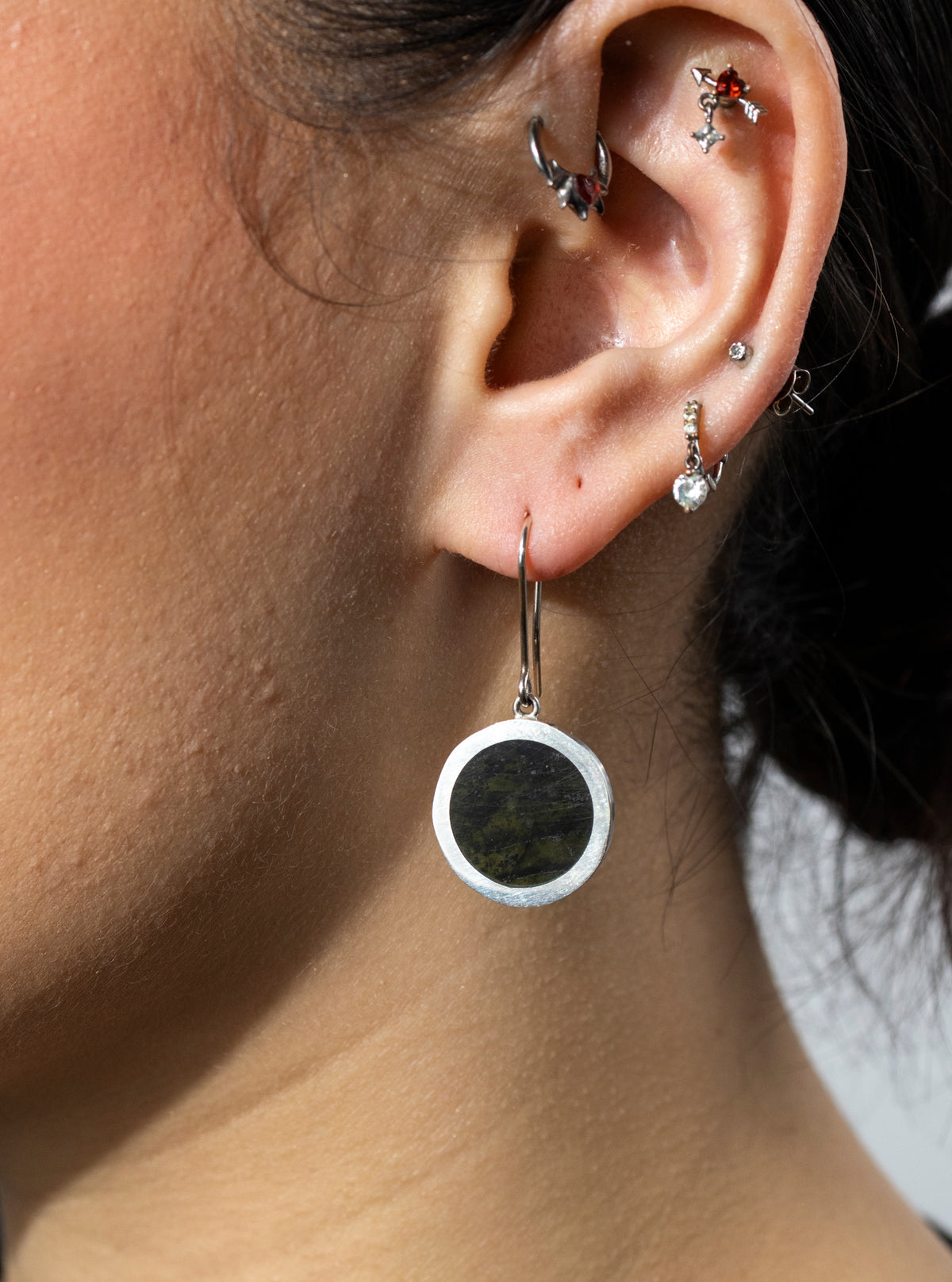 Disc Earrings - Sterling Silver &amp; Pounamu
