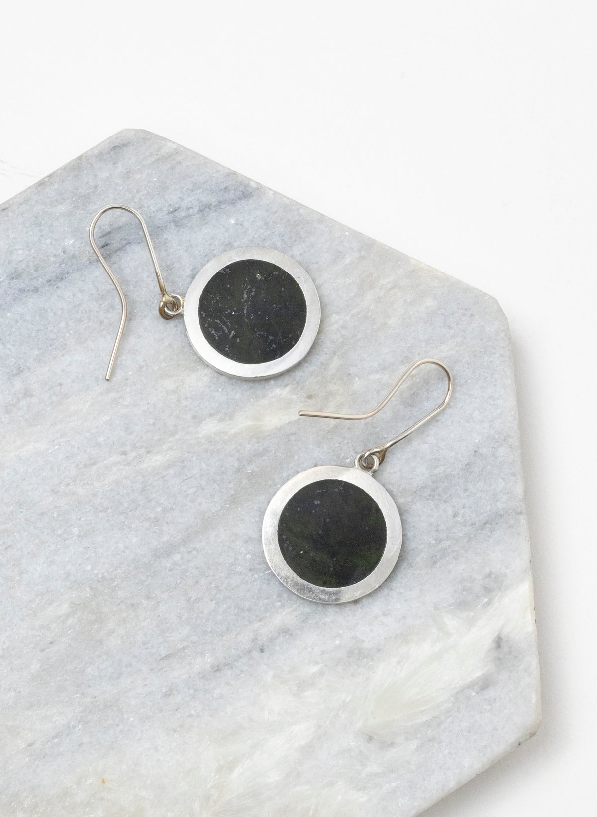 Disc Earrings - Sterling Silver &amp; Pounamu