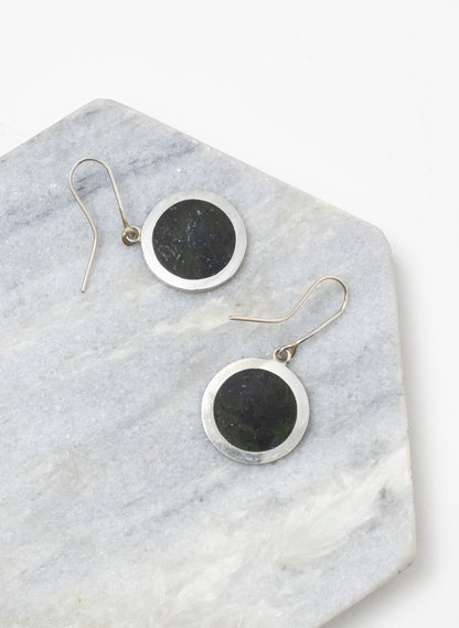 Disc Earrings - Sterling Silver &amp; Pounamu