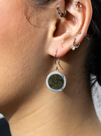 Disc Earrings - Sterling Silver &amp; Pounamu
