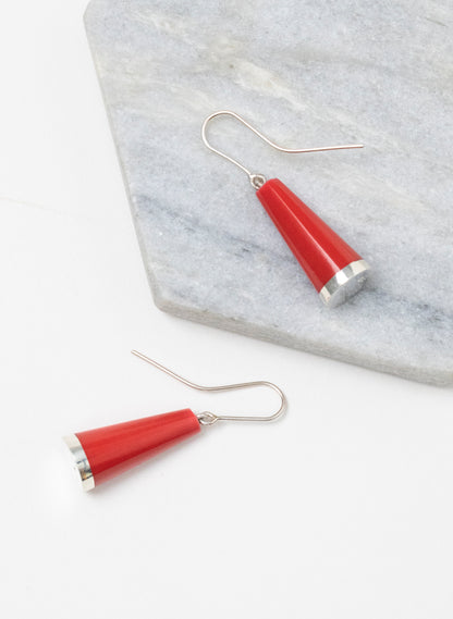 Huia Earrings - Sterling Silver and Red Corian