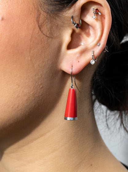 Huia Earrings - Sterling Silver and Red Corian